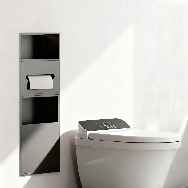Home Bathroom Towel Dispenser - Multifunktionale Edelstahl-Badezimmer-Nische mit verstecktem Taschentuchspender, Abfalleimer