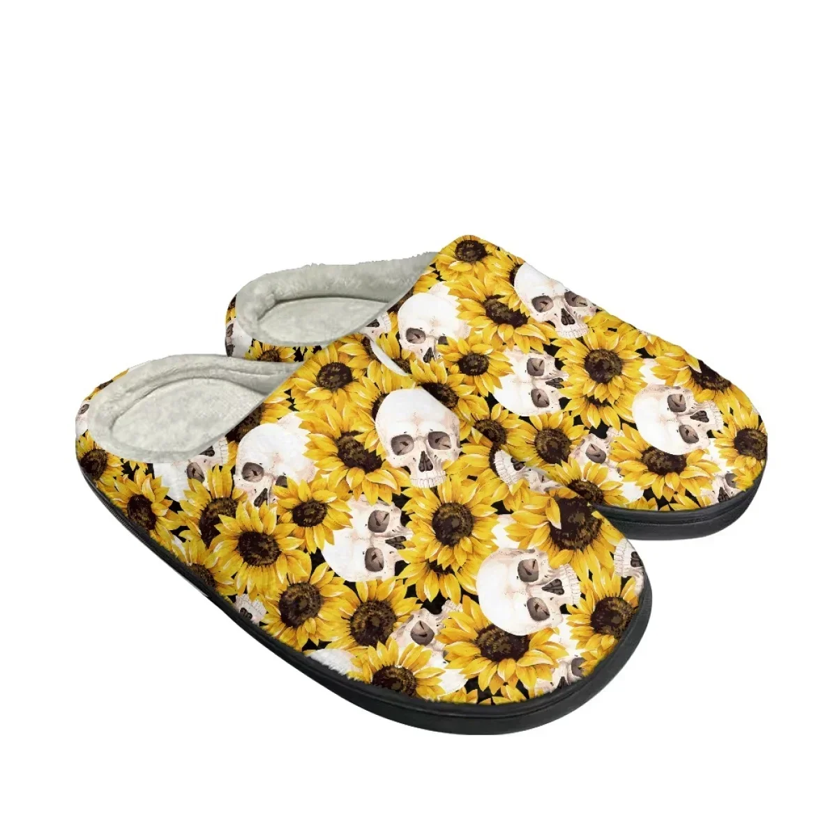 Home Bathroom Design - Winter-Paar-Hausschuhe für Damen, Sonnenblumen-Design mit Totenkopf-Design,