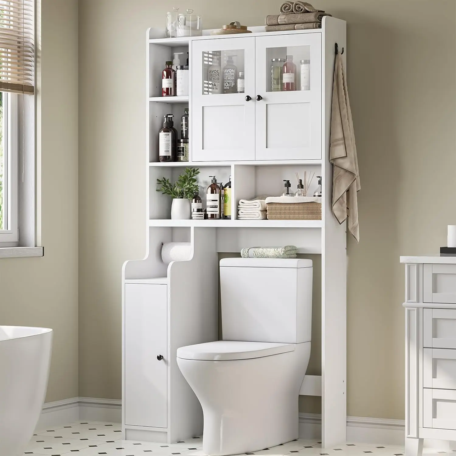 Home Bathroom Glass - Über-WC-Aufbewahrungsschrank, Badezimmer-Organizer über der Toilette mit