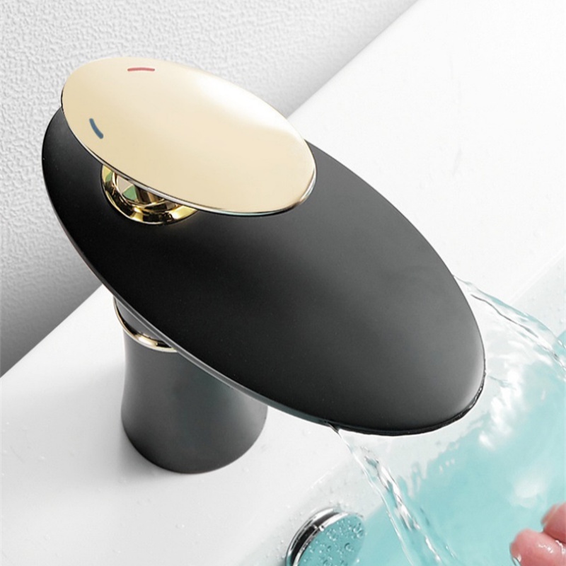 Home Hardware Bathroom Sinks - Wasserfall-Waschtischarmatur Weiß-Gold Warm-Kalt-Mischer Waschbeckenarmatur Messing Schwarz