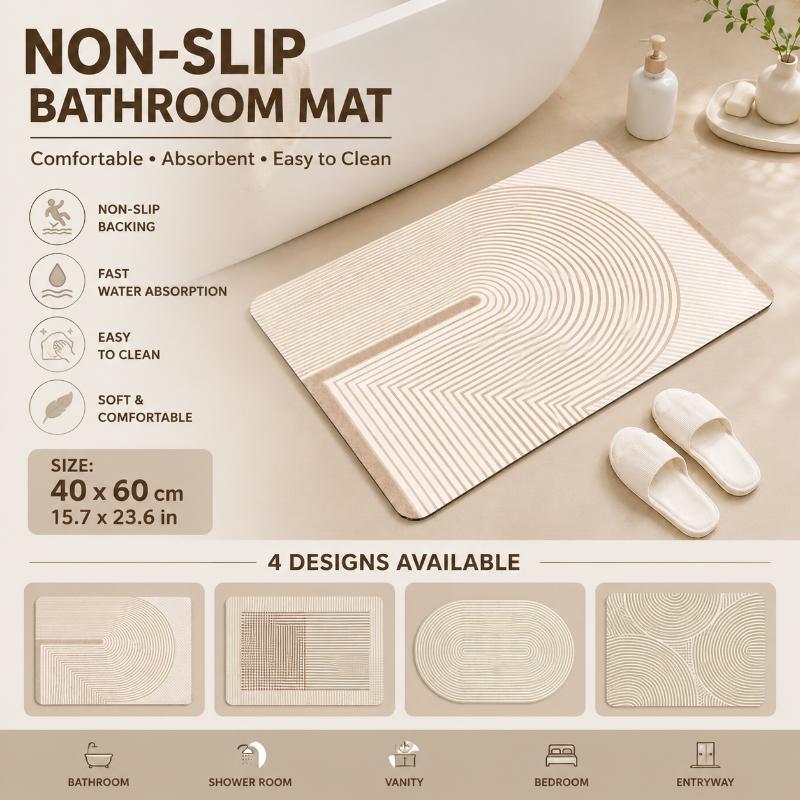 Non Slip Bath Mat - Beige gestreifte Diatomit-Badematte, schnelltrocknend, saugfähig, rutschfeste