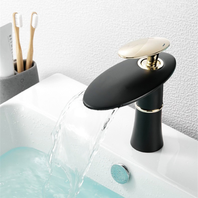 Home Hardware Bathroom Sinks - Weiß/Schwarz Gold Wasserfall Becken Wasserhahn Heiß