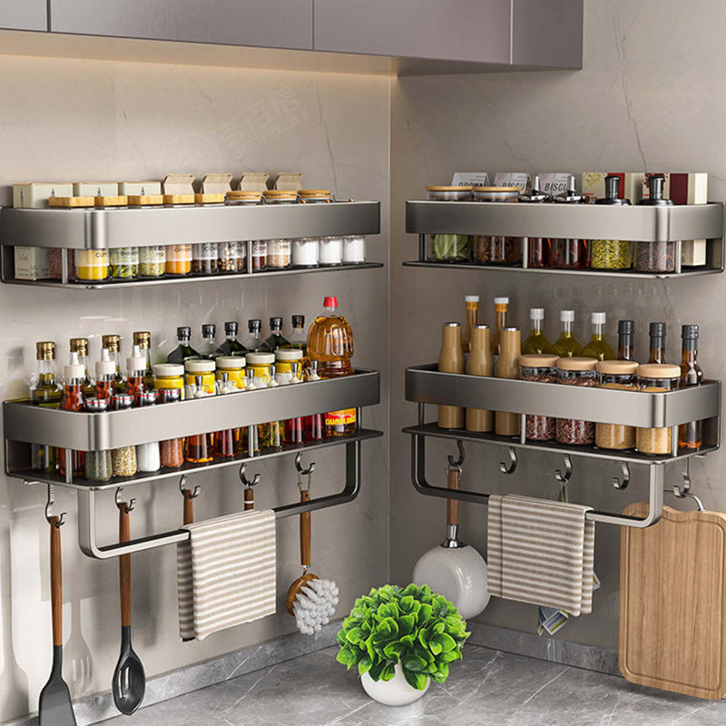Tiny Home Bathroom Kitchen - Aluminium-Küchenregal, Toiletten-Aufbewahrungsregal, Bohrfreies Hängeregal, Badezimmer-Organizer, Wandmontage