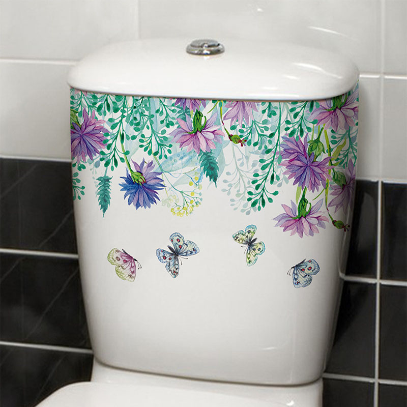 Home Bathroom Layout - Lebendiger Frühlings-Schmetterlings-Blumen-Toilettenaufkleber, Badezimmer, Toilette, Fliesenwände, wasserdichter