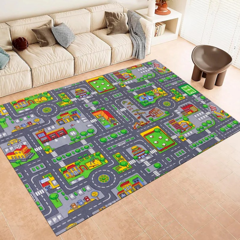 Home Bathroom Layout - Cartoon-Stadtstraßen-Verkehrskarte Teppich Kreatives Kreuzungsstraßen-Layout-Design Bodenmatte Heimdekoration