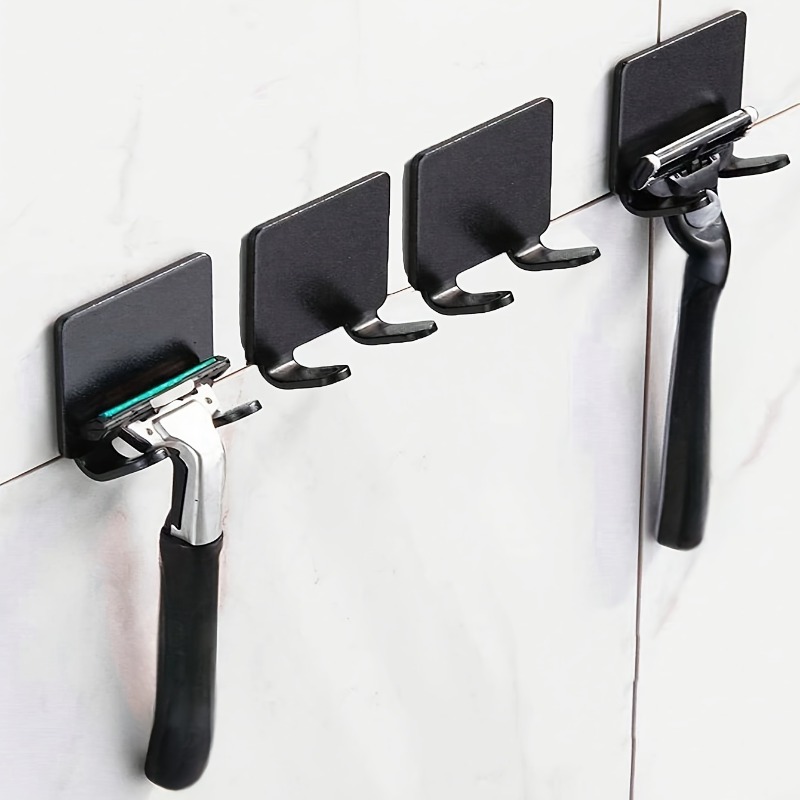 Home Essentials Bathroom Rack - Bohrfreie Rasierhaken – Robustes, schwarzes, wandmontiertes