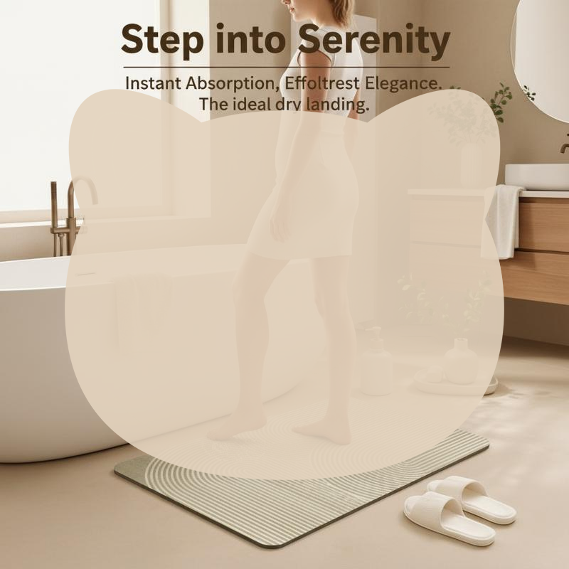 Non Slip Bath Mat - Diatomit-Badematte Schnelltrocknend Saugfähig Beige Gestreift Rutschfeste