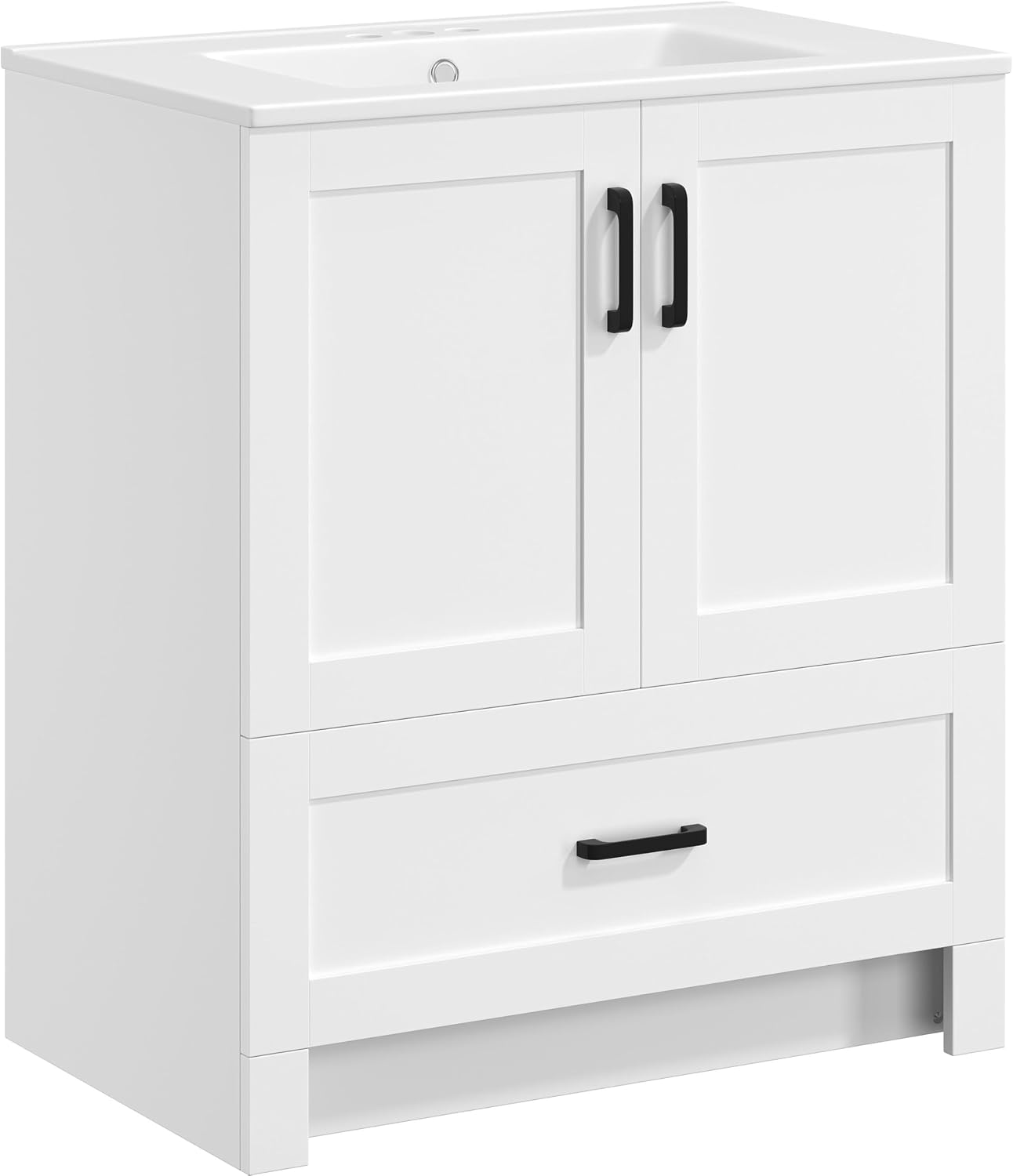Home Bathroom Vanity - 30-Zoll-Badezimmer-Waschtisch mit Keramikwaschbecken, freistehender Badezimmer-Aufbewahrungsschrank, Soft-Close-Tür,