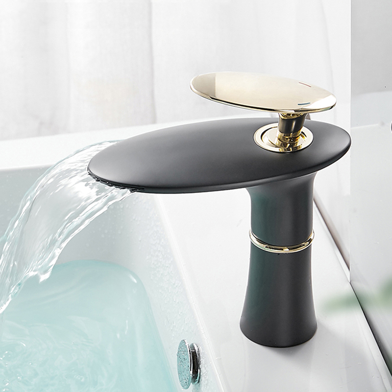 Home Hardware Bathroom Sinks - Wasserfall Becken Wasserhahn Weiß Gold Heiß
