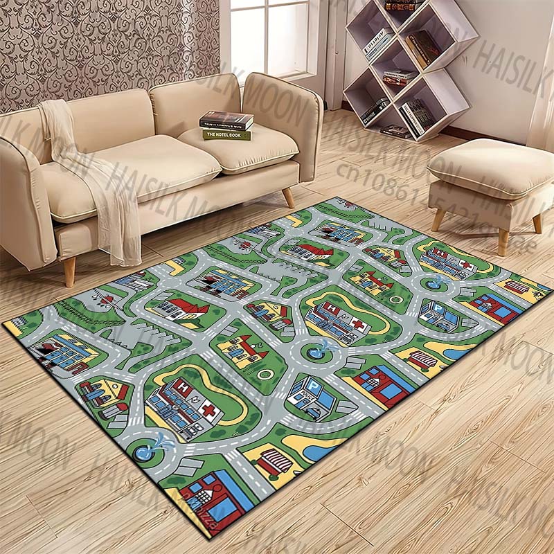 Home Bathroom Layout - Muster-Teppiche mit Stadtstraßen und Gebäudeplanungen für