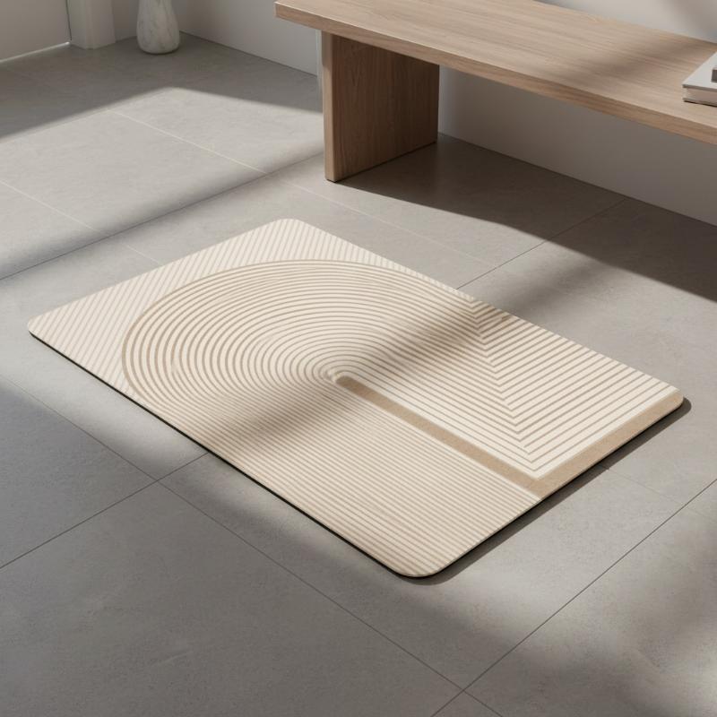 Beige gestreifte Diatomit-Bade – Non Slip Bath Mat Bewertung und Preis